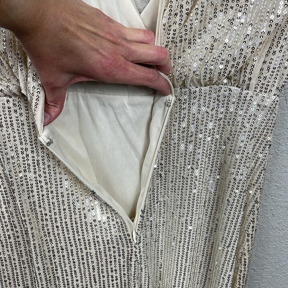 Lapis Sequin Champagne Maxi V Neck Dress with Slit Sparkle - Picture 7 of 15